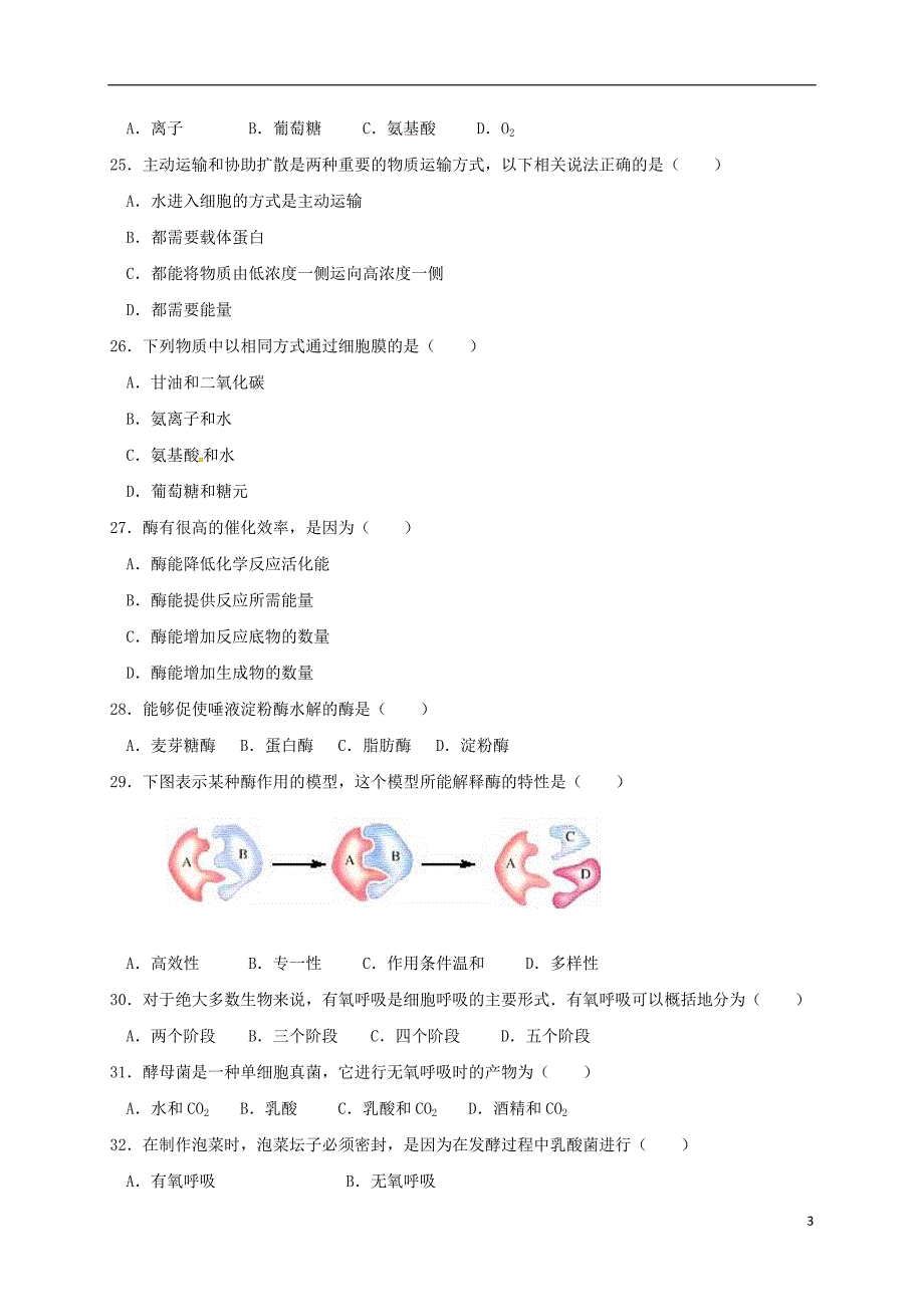 高一生物上学期期末考试试题 文_第3页