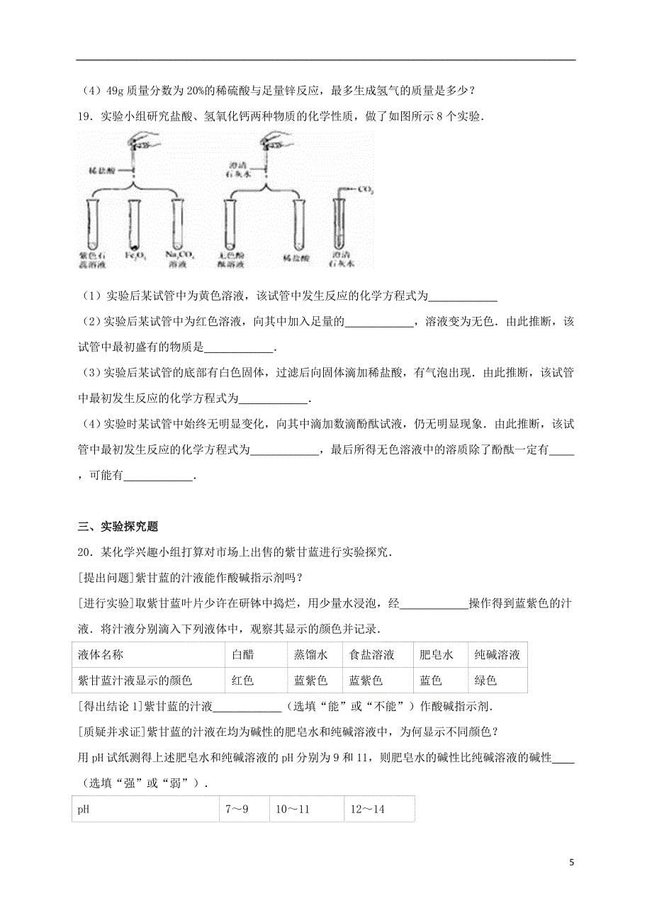 九年级化学下册《第10单元 酸和碱》单元综合测试卷（含解析） 新人教版_第5页