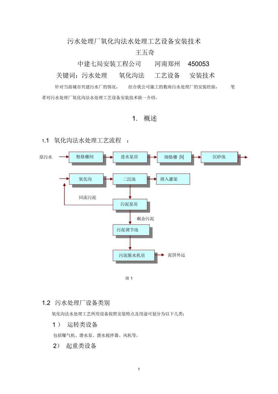 (论文)污水处理厂氧化沟法水处理工艺设备安装技术_第1页