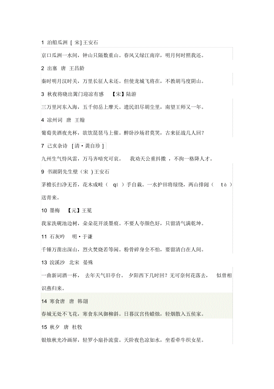 六年级上册古诗诵读_第1页