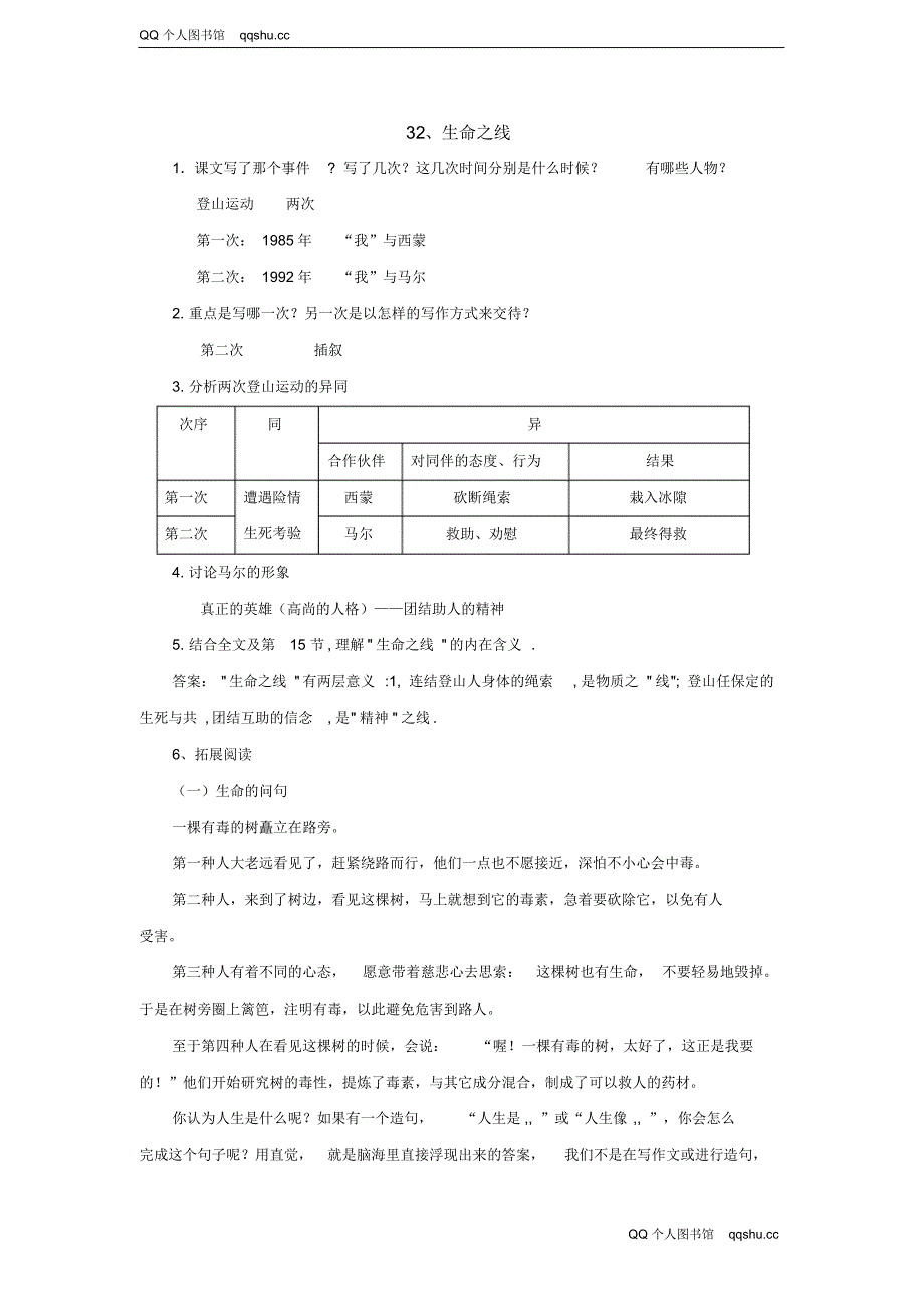 【沪教版】八年级语文上册：《生命之线》同步练习(含答案)_第1页