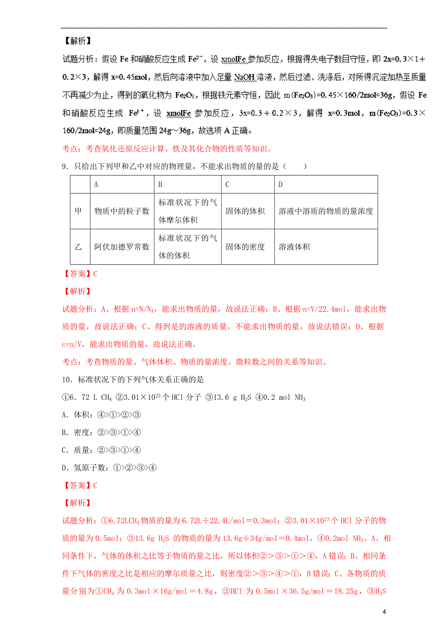 高考化学 小题精练系列 专题03 物质的量（含解析）1_第4页