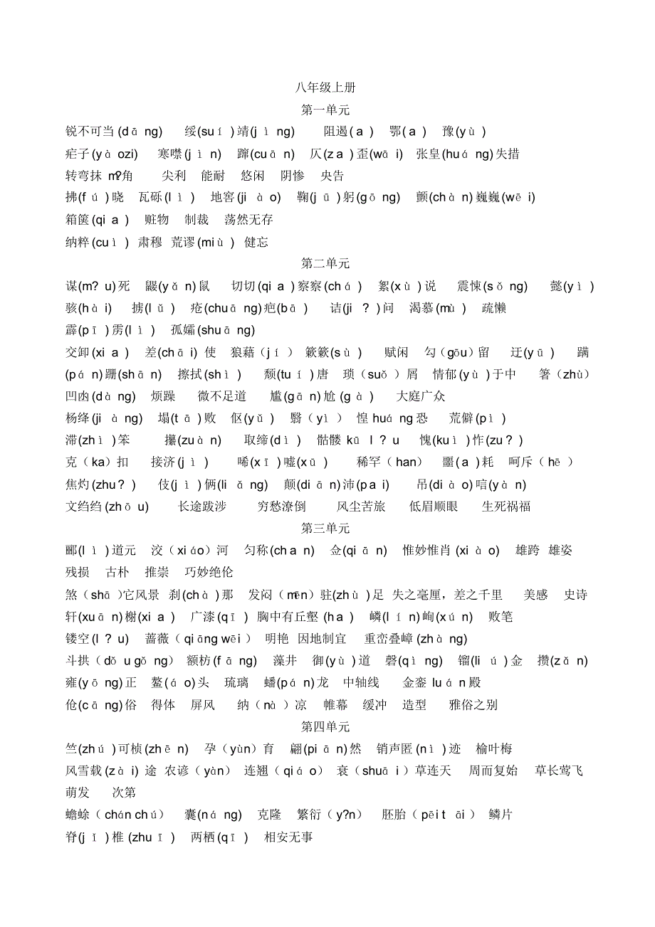 人教版语文八年级上册字音字形_第1页