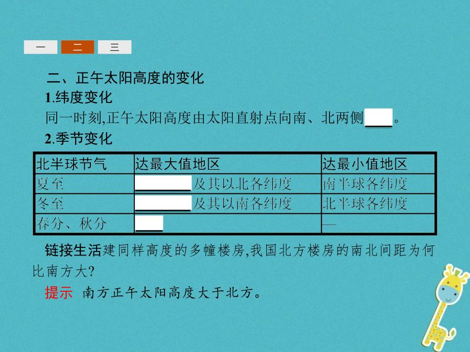 2018高中地理第一章行星地球1.3.3昼夜长短和正午太阳高度的变化　四季更替和五带同步课件新人教版必修_第4页