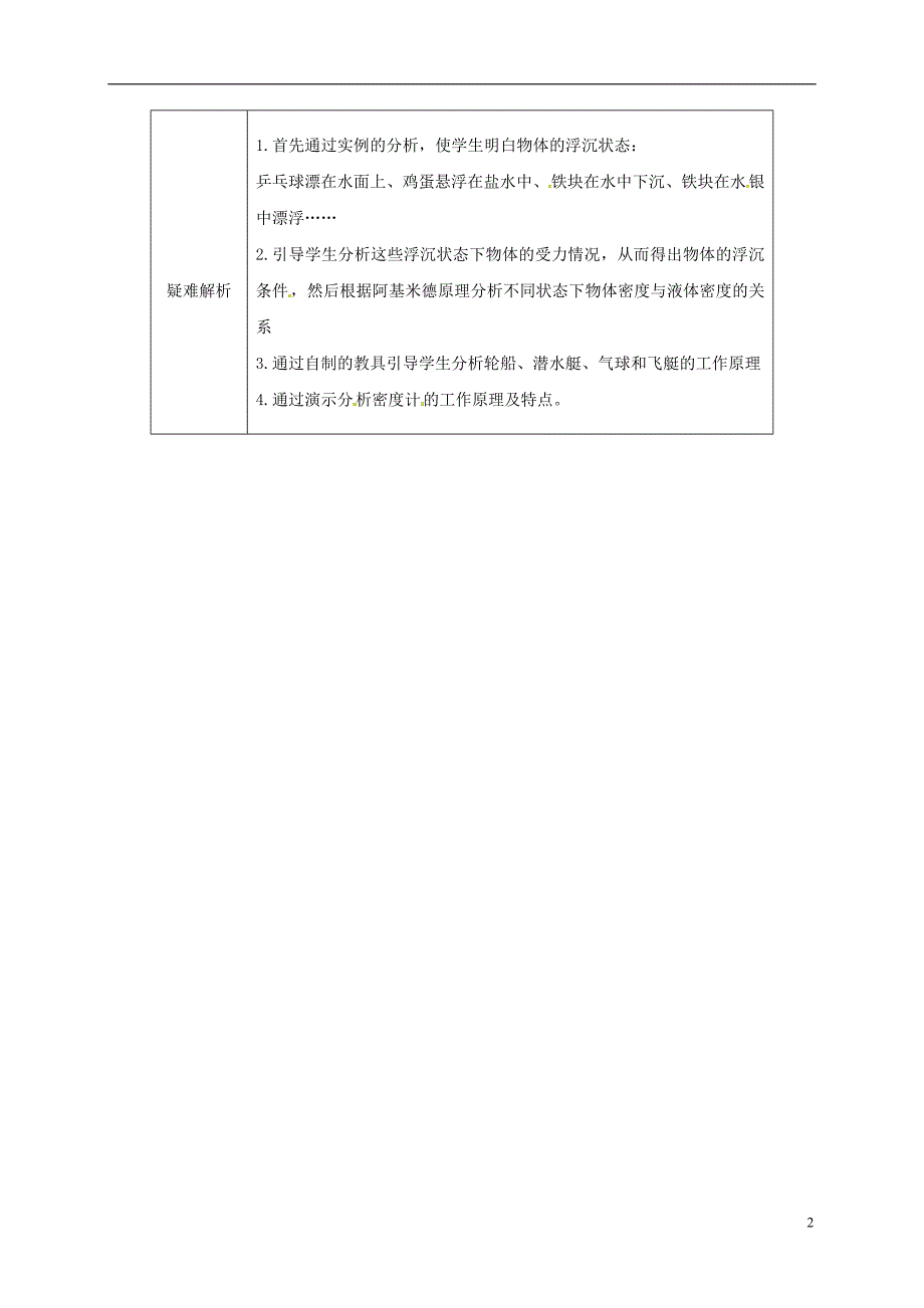 河南省武陟县八年级物理下册10.3物体的浮沉条件及应用教材分析模板新版新人教版_第2页