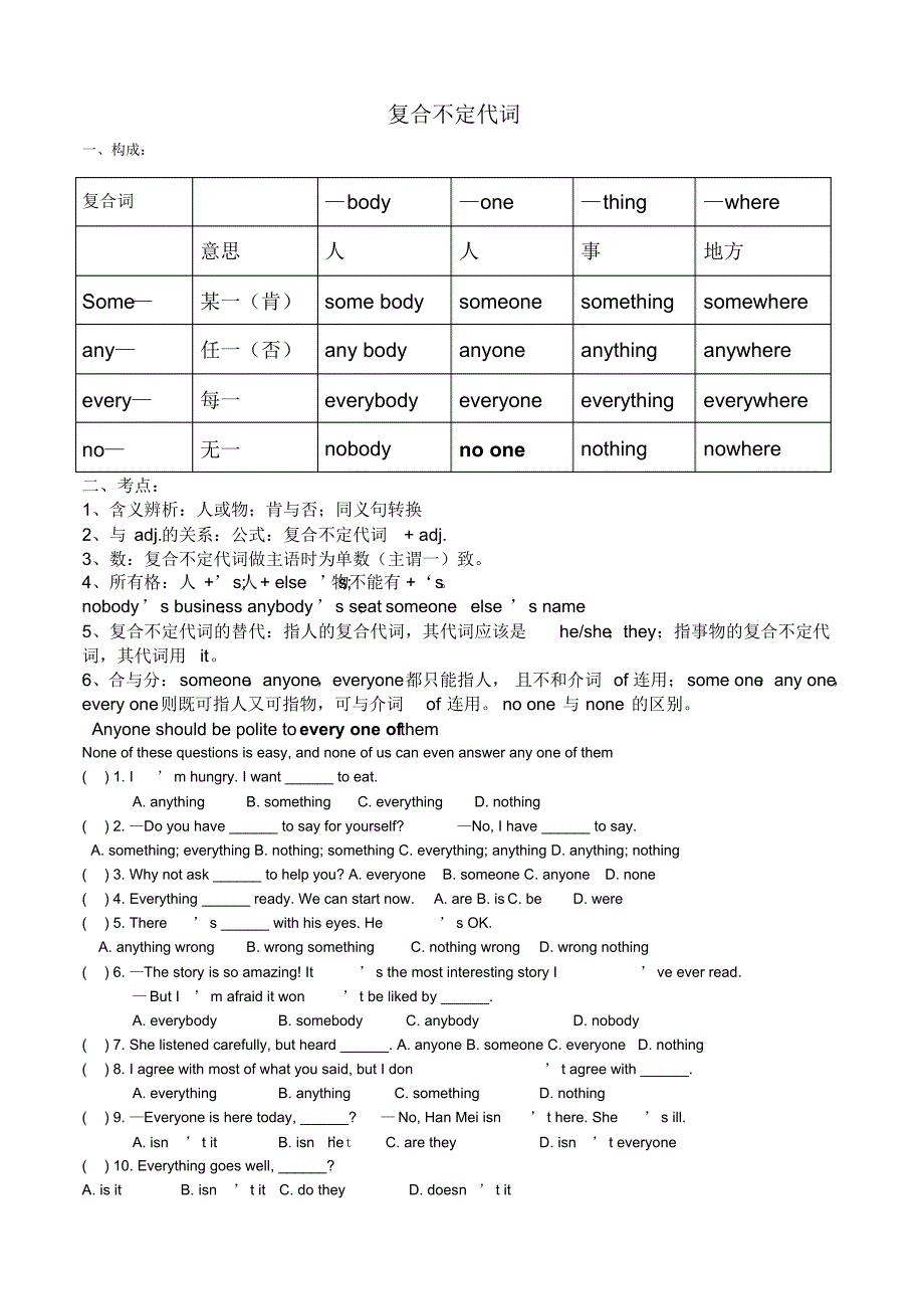 复合不定代词考点与强化练习_第1页