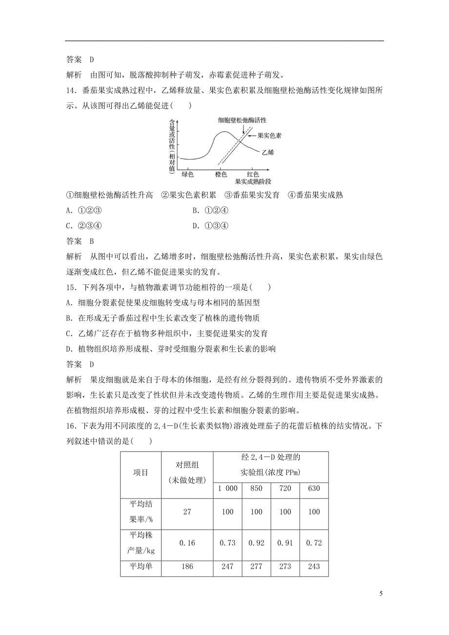 （全国通用版）2018-2019版高中生物 第3章 植物的激素调节章末检测卷 新人教版必修3_第5页