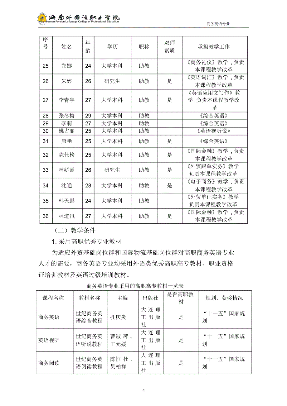 商务英语专业建设方案建设规划申报书_第4页