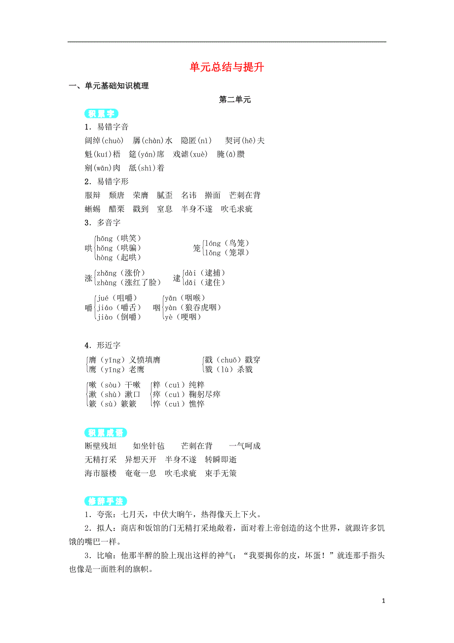 九年级语文下册 第二单元总结与提升 （新版）新人教版_第1页