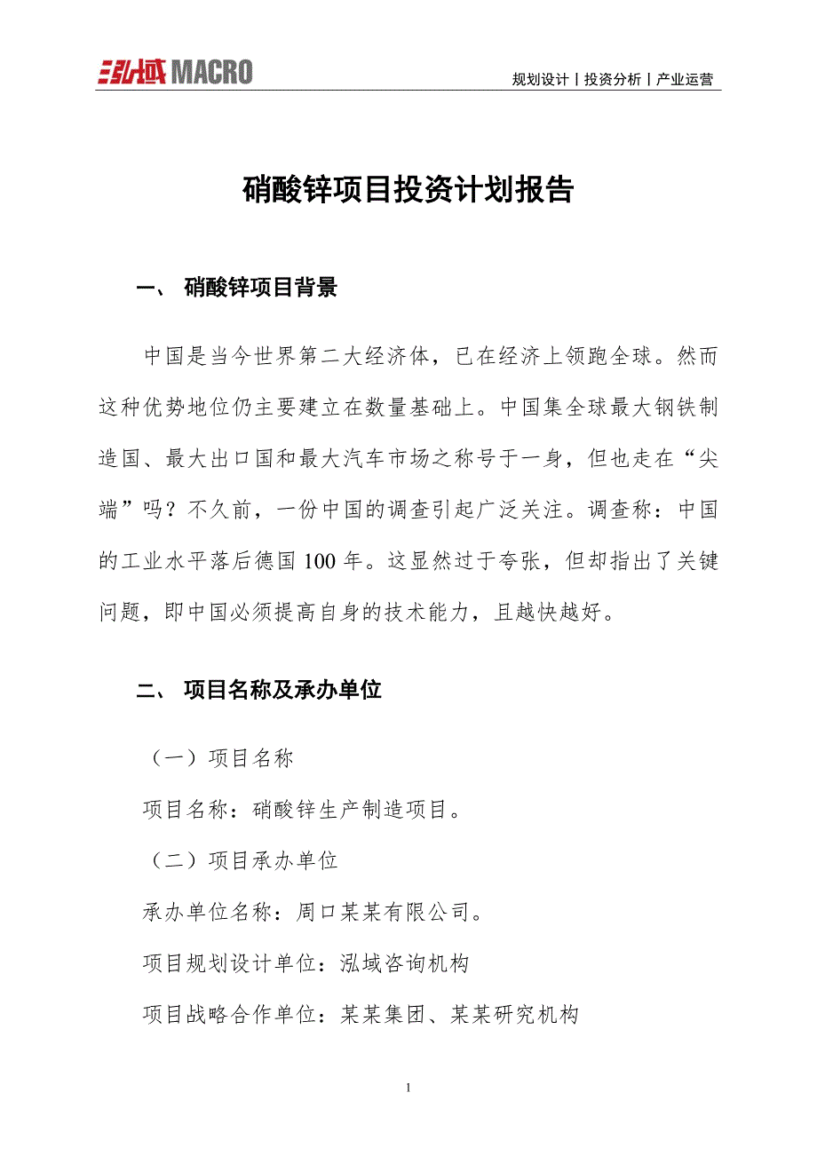 硝酸锌项目投资计划报告_第1页