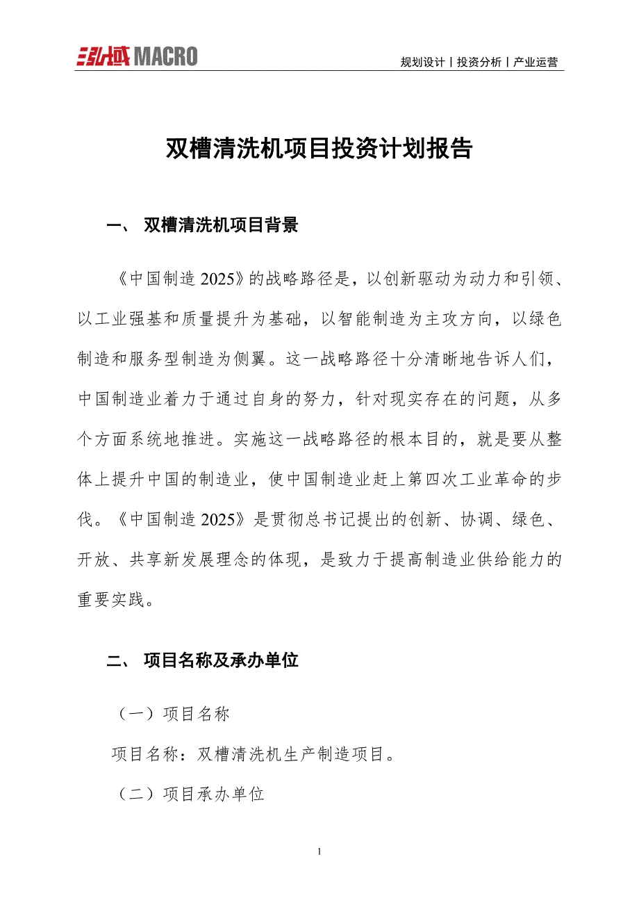 双槽清洗机项目投资计划报告_第1页