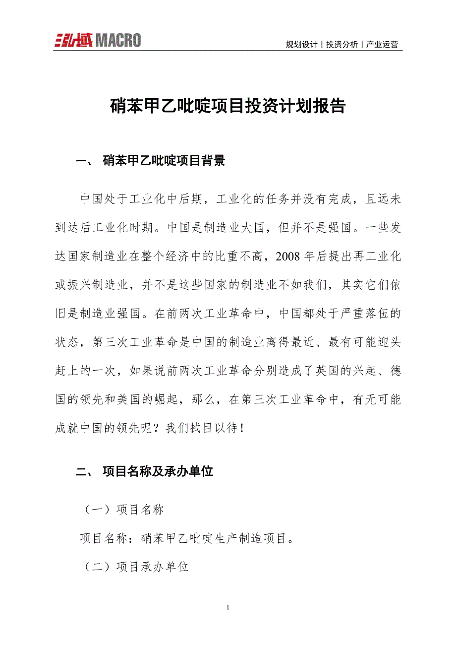 硝苯甲乙吡啶项目投资计划报告_第1页