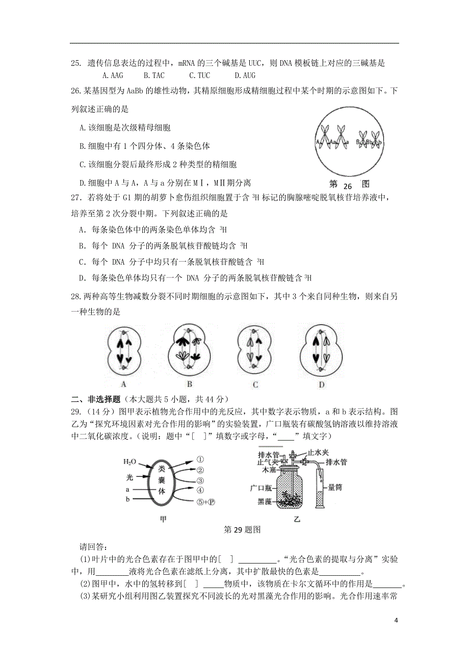 浙江省绍兴蕺山外国语学校2017-2018学年高二生物上学期期末考试试题（无答案）_第4页