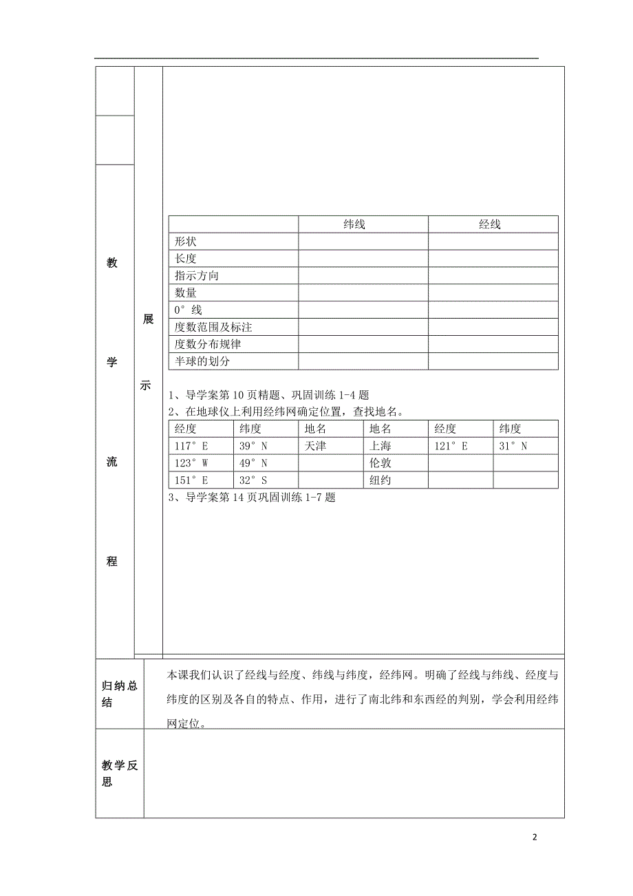 七年级地理上册 1_1_2 纬线与纬度 经线与经度导学案（无答案） 新人教版1_第2页