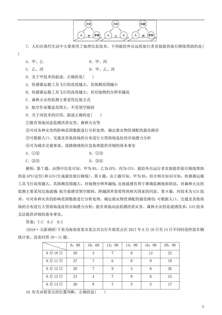 2019版高考地理一轮复习第13章地理环境与区域发展第三十七讲地理信息技术在区域地理环境研究中的应用练习新人教版_第5页