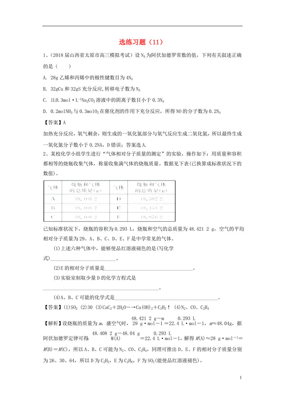 2019版高考化学一轮复习选练习题11新人教版_第1页