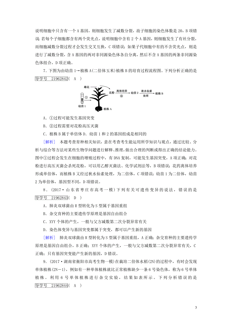 2019高考生物一轮总复习 第三单元 生物的变异、育种和进化 练案23 从杂交育种到基因工程 新人教版必修2_第3页