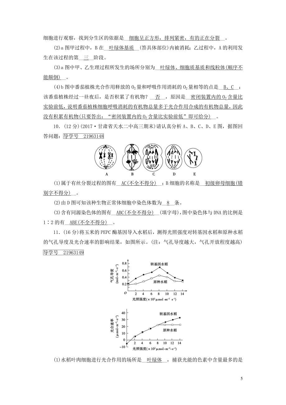 2019高考生物一轮总复习 5 综合过关规范限时检测 新人教版必修1_第5页