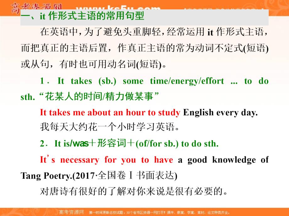 2018-2019学年度高中新创新一轮复习英语北师大版课件：学案（六） 避免头重脚轻的it句式 _第3页