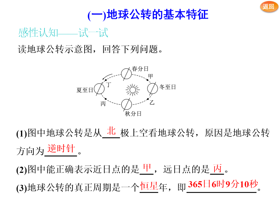 2018-2019学年度高中新创新一轮复习地理中图版课件：第1部分 第一章 第五讲 地球的运动——公转 _第4页