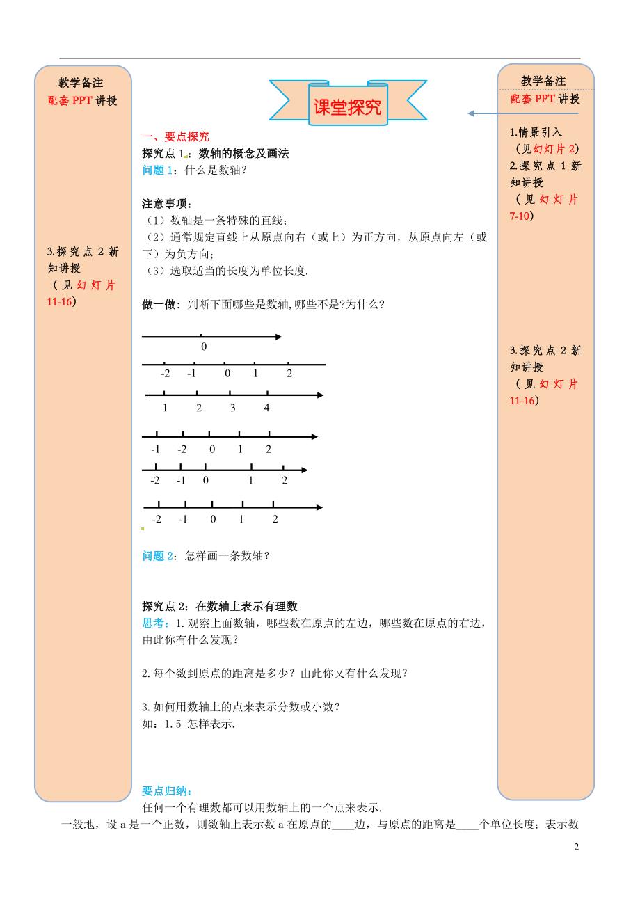 2018年秋七年级数学上册第一章有理数1.2有理数1.2.2数轴导学案无答案新版新人教版_第2页