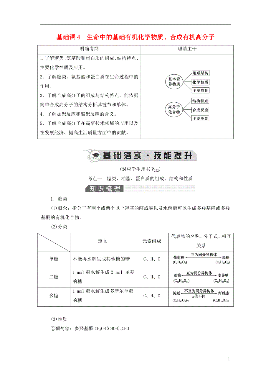 2019高考化学一轮复习 第12章 有机化学基础 基础课4 生命中的基础有机化学教案_第1页