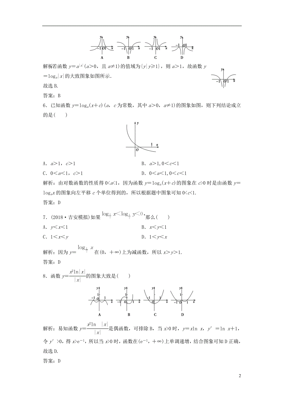 2019届高考数学一轮复习第二章函数导数及其应用第六节对数与对数函数课时作业_第2页