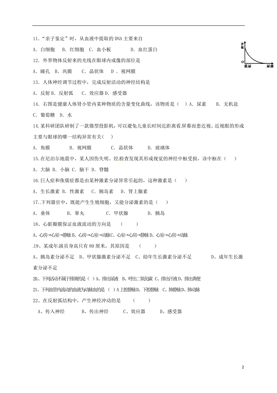 内蒙古巴彦淖尔市临河区2017_2018学年七年级生物下学期期末试题无答案新人教版_第2页