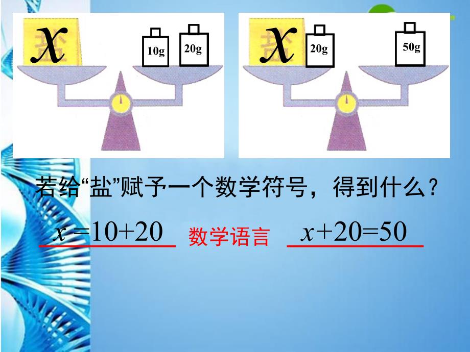 江苏省2009年初中青年数学教师优秀课说课课件 树人国际学校七年级上册 从问题到方程（二） 苏科版_第4页