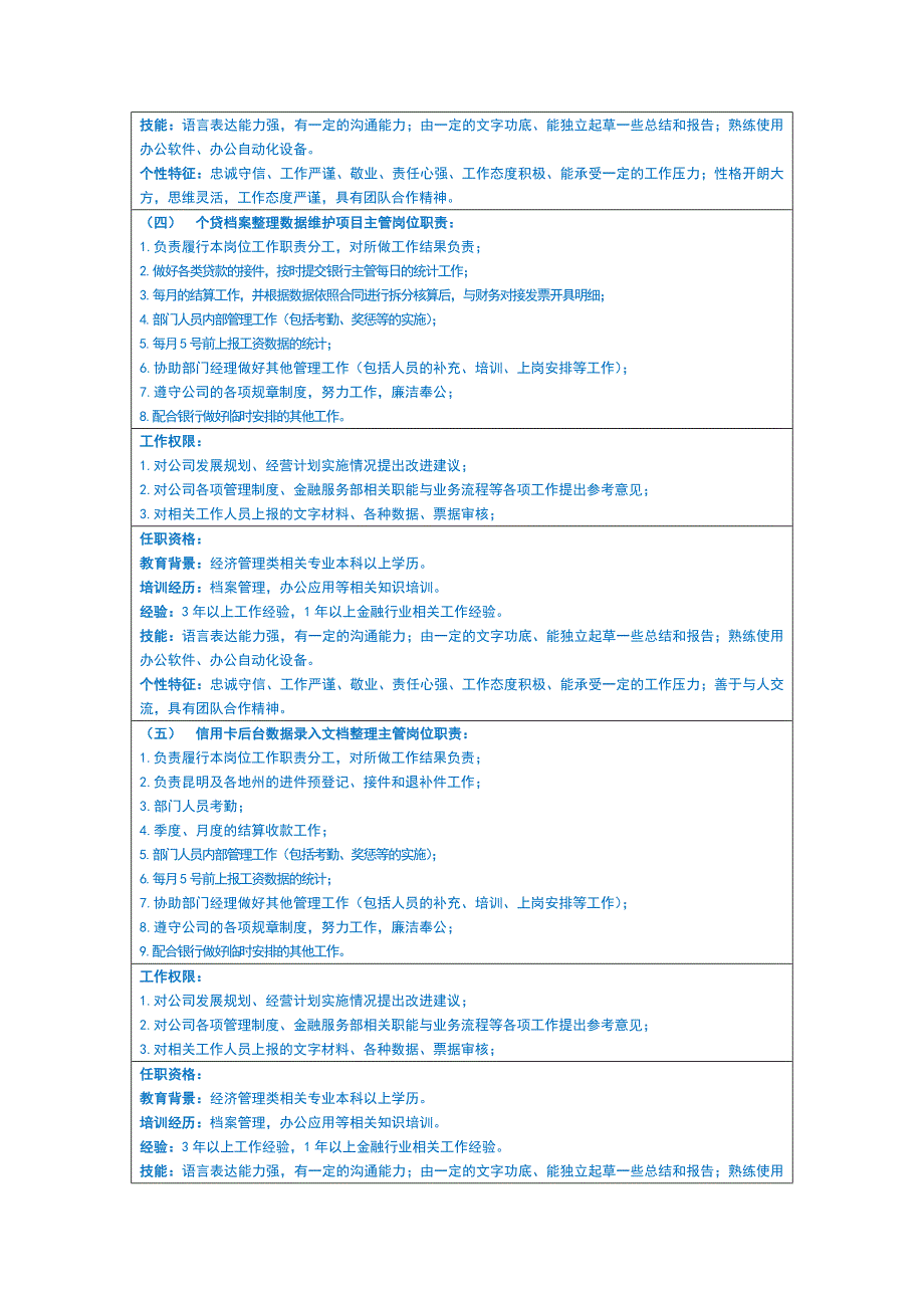 XX金融公司客户服务外包部岗位职责说明书_第4页