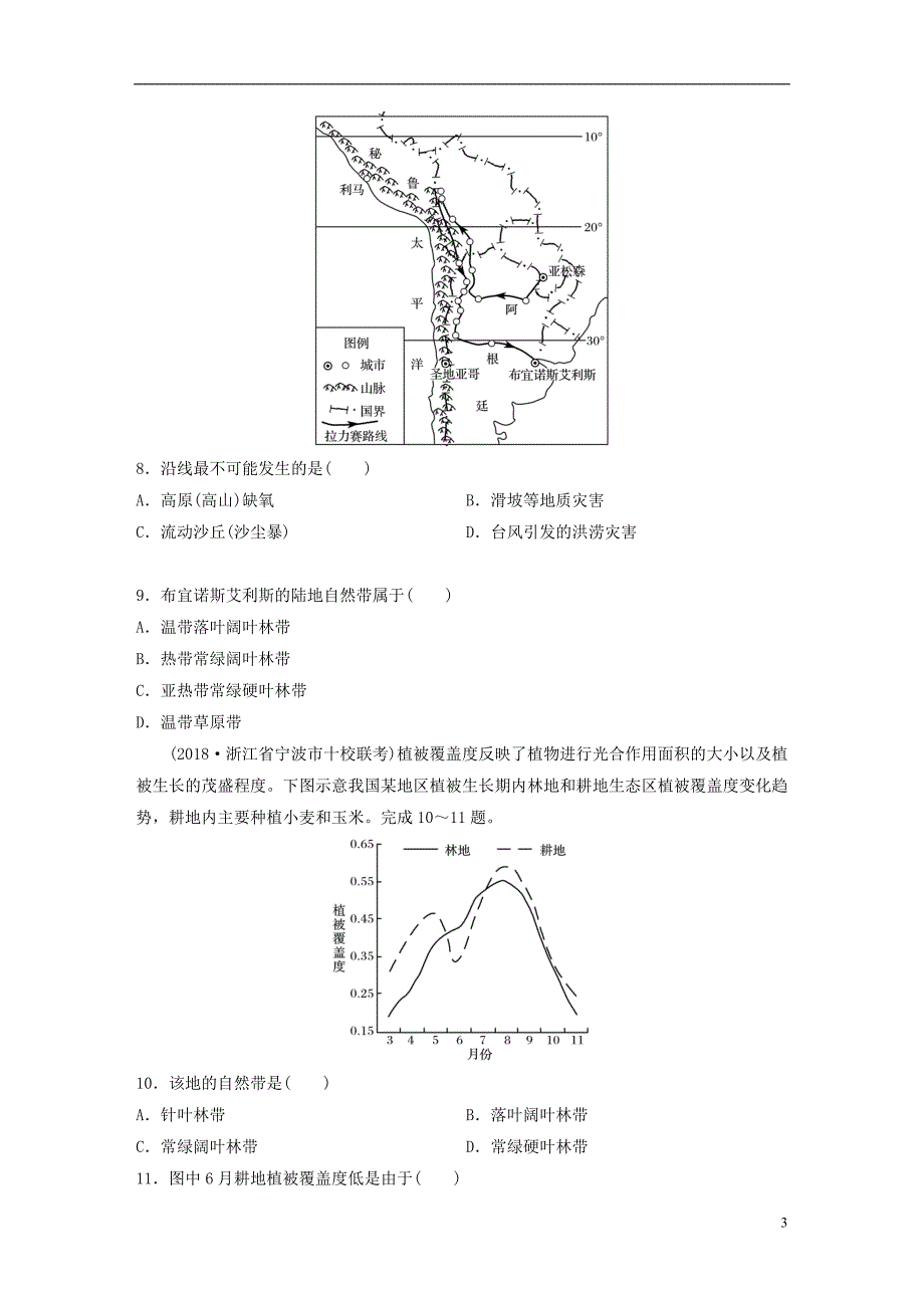 浙江专版备战2019高考地理一轮复习选择题考点快速练5自然环境的整体性和差异性_第3页