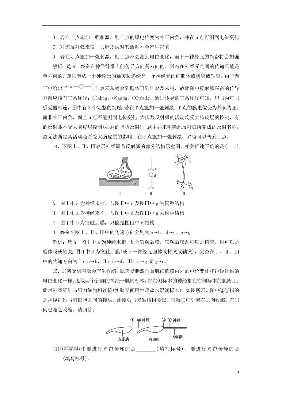 浙江专版2017_2018学年高中生物课时跟踪检测四神经系统的结构与功能二浙科版必修_第5页