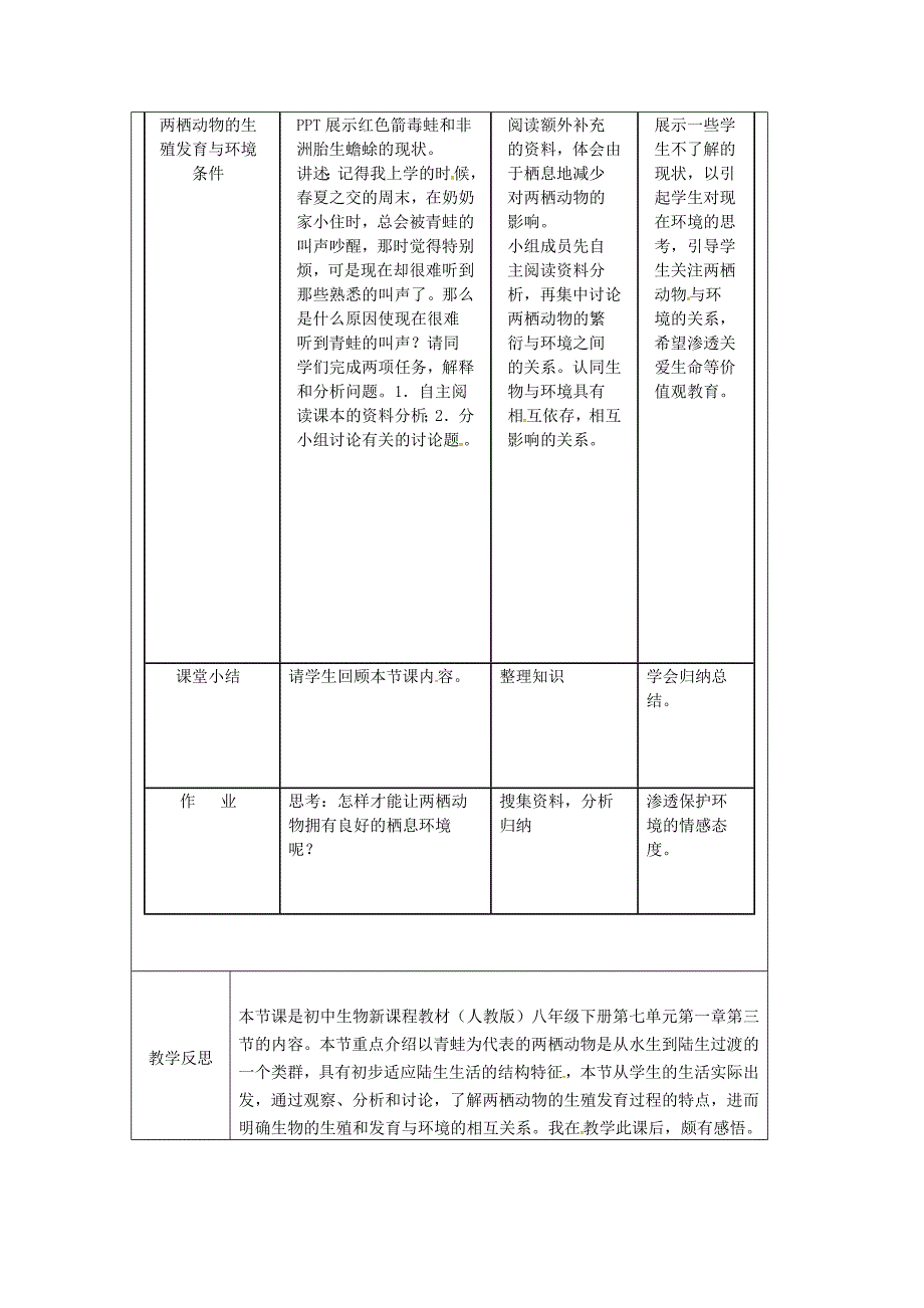 河南省武陟县八年级生物下册 7.1.3 两栖动物的生殖和发育教学设计 （新版）新人教版_第3页