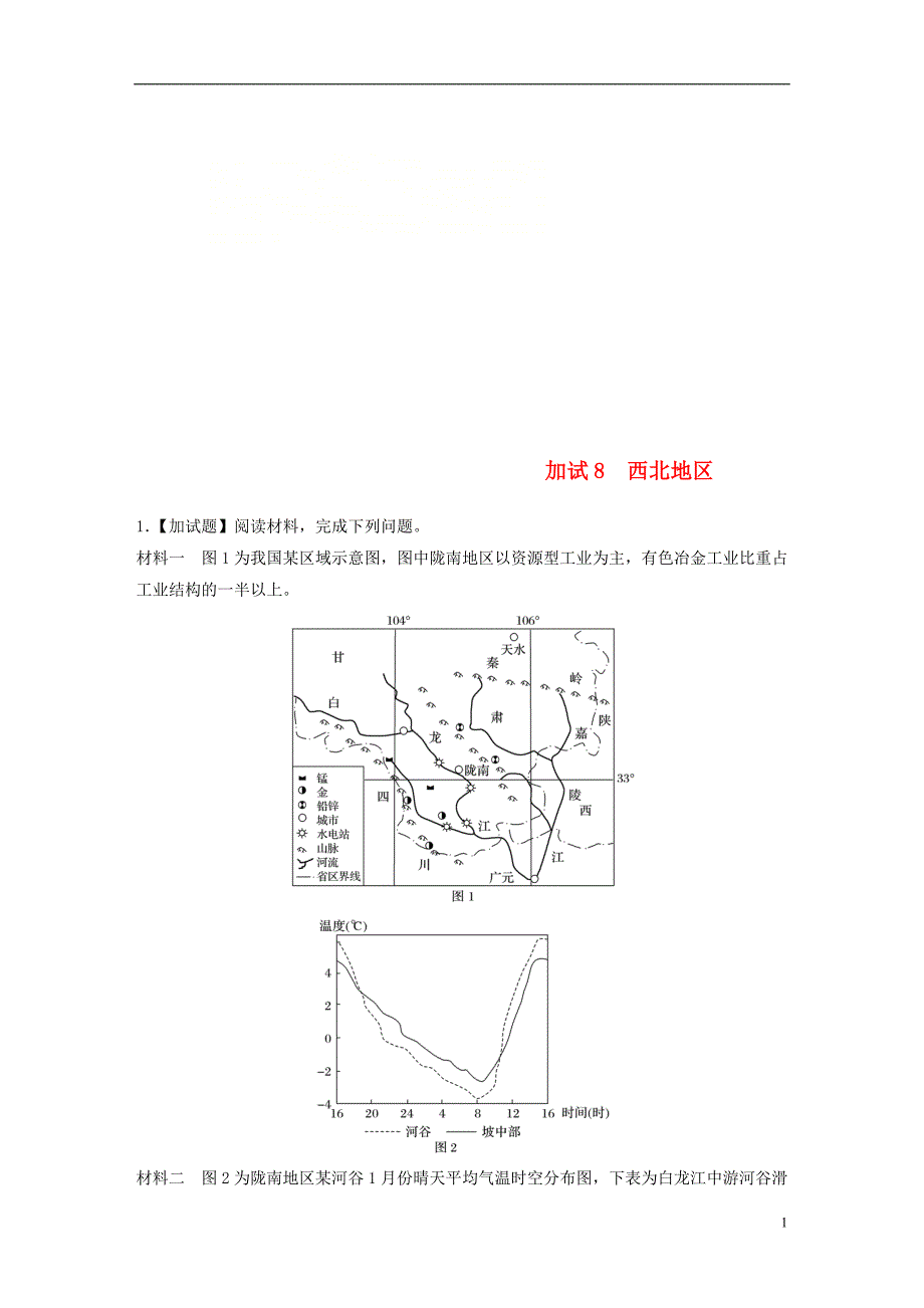 浙江专版备战2019高考地理一轮复习非选择题分区加试练8西北地区_第1页