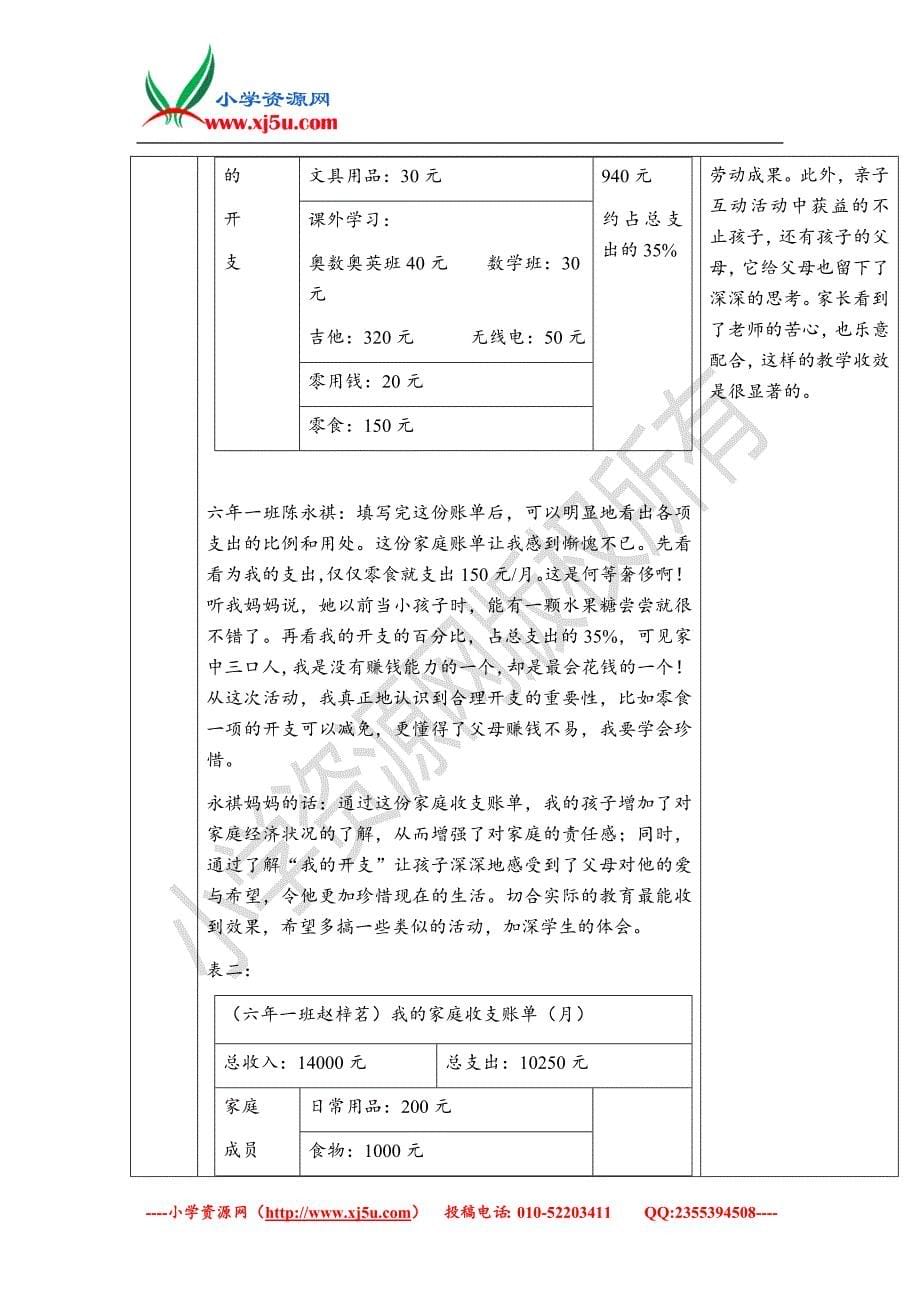 （北师大版）六年级上册品德教案 不可丢掉的传家宝-算算家庭帐 1_第5页