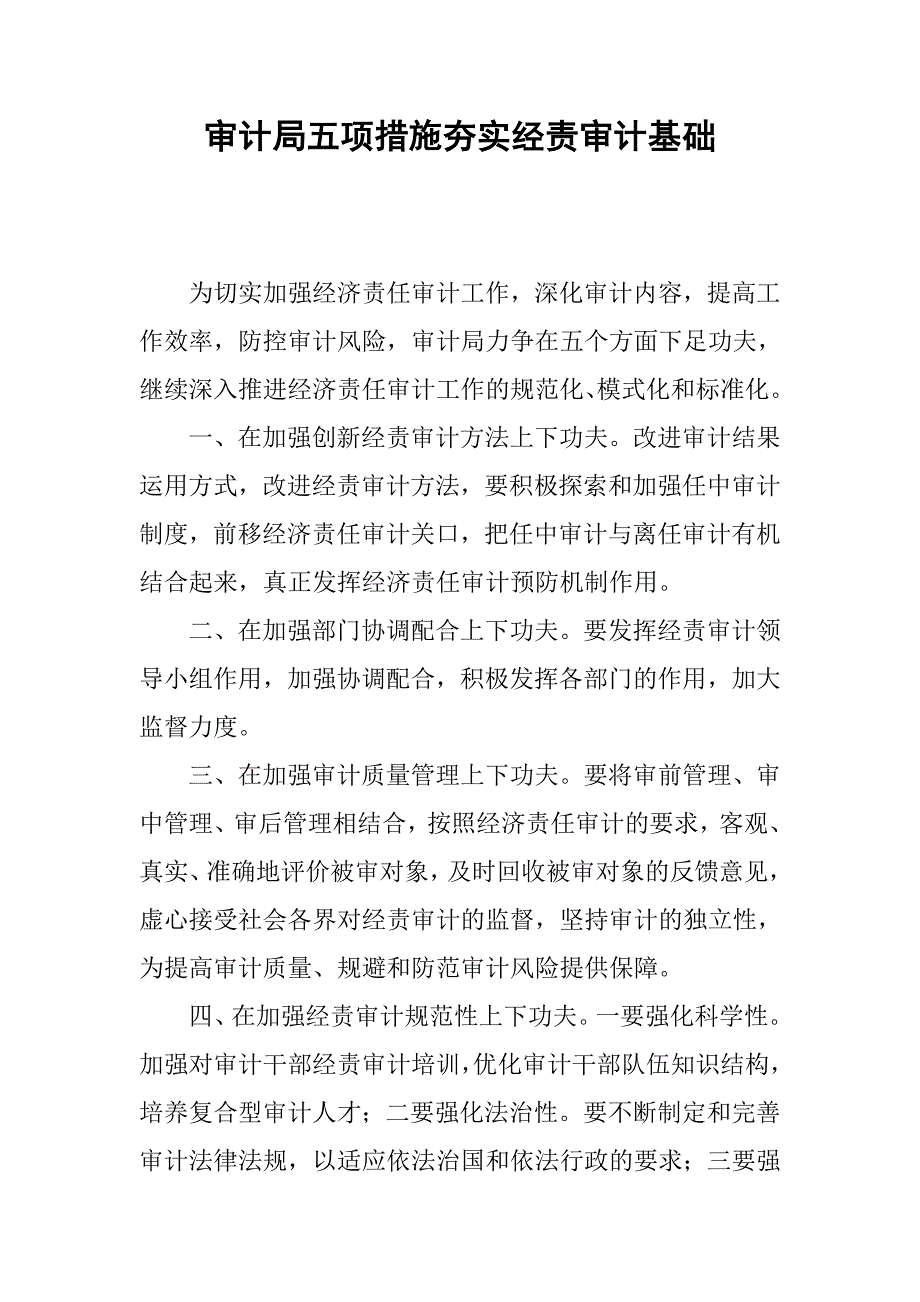 审计局五项措施夯实经责审计基础.docx_第1页