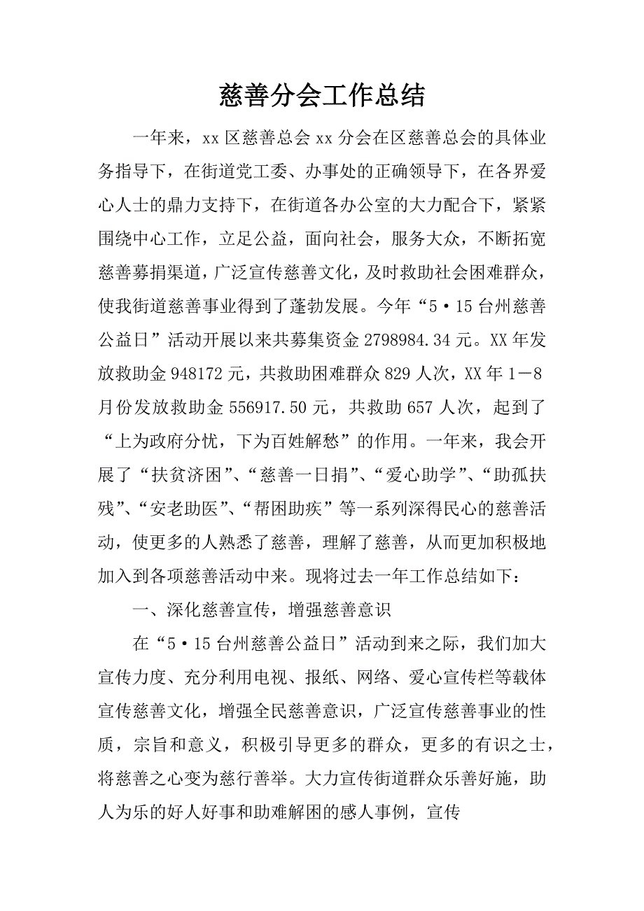 慈善分会工作总结.docx_第1页