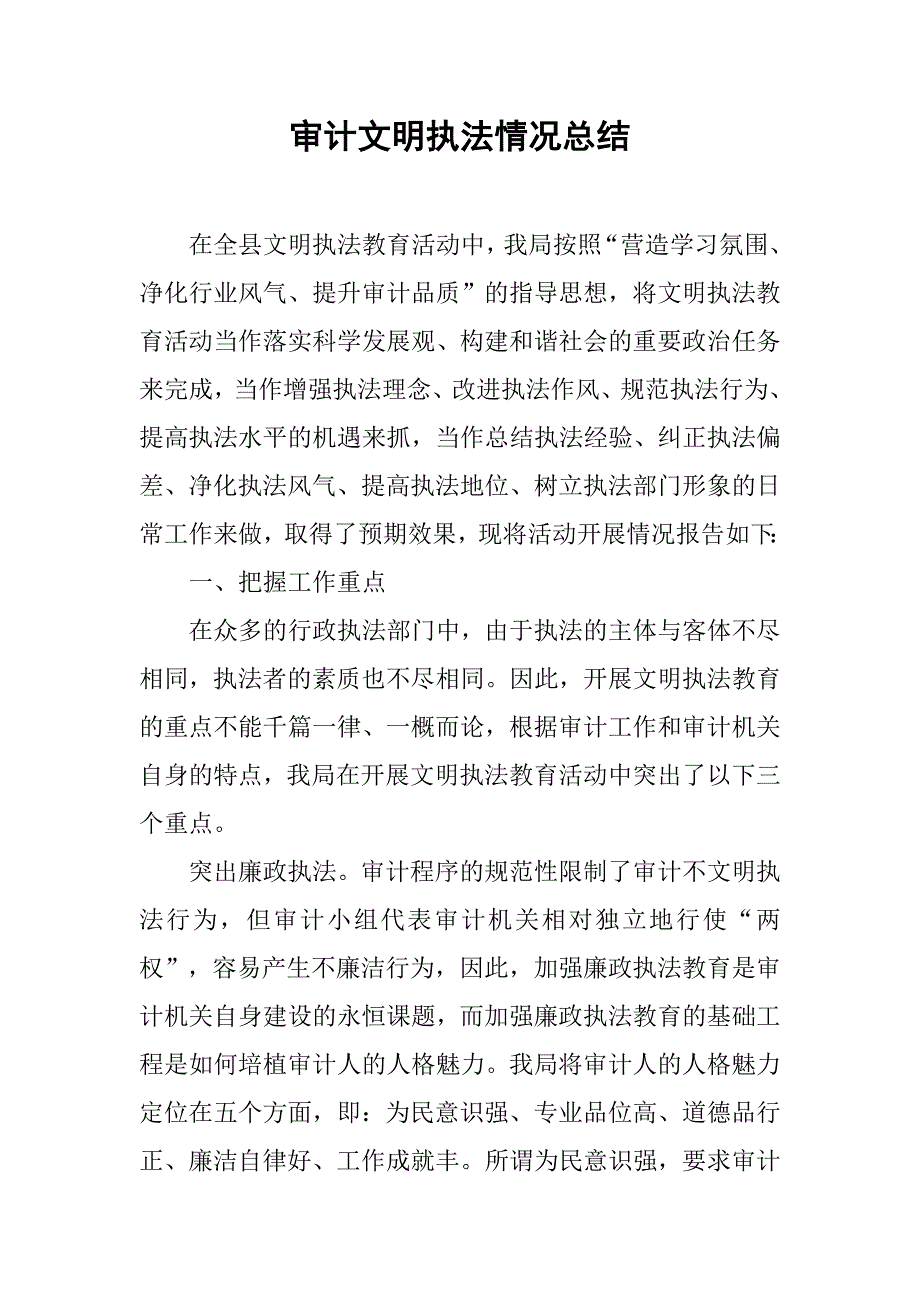 审计文明执法情况总结.docx_第1页