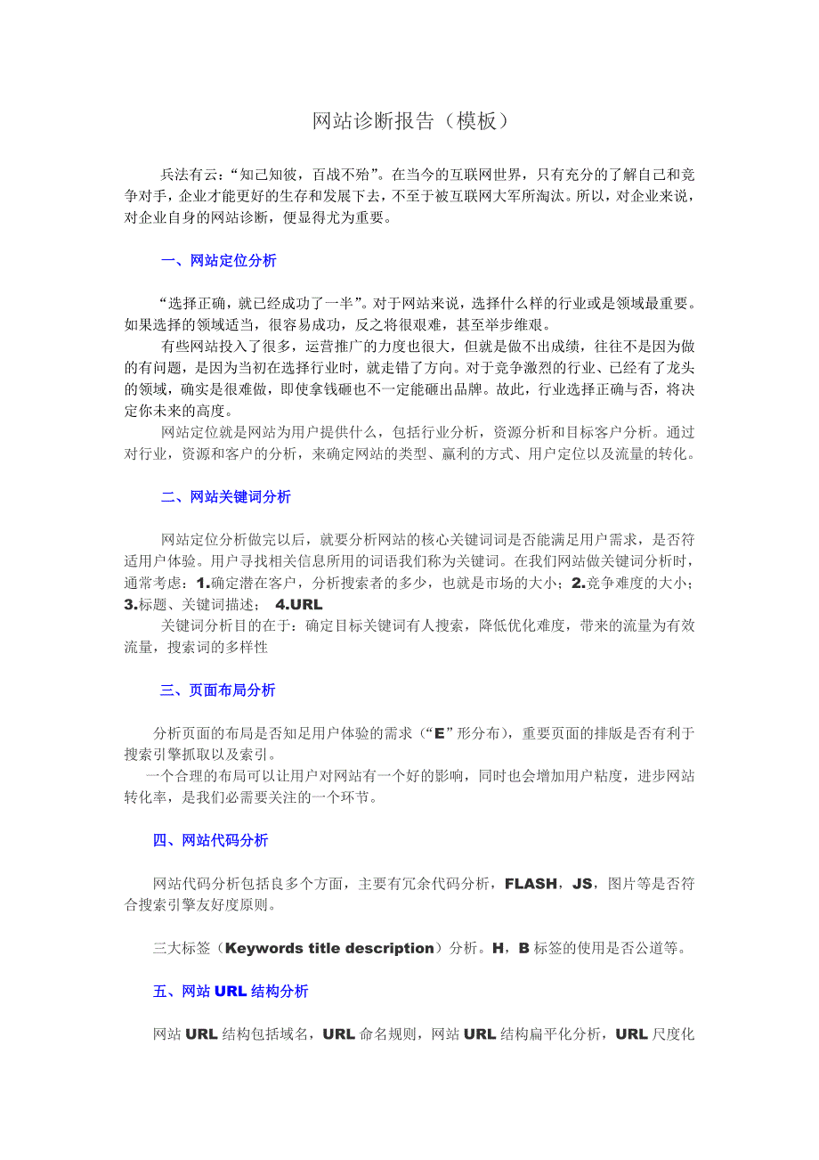 网站诊断报告(模板）_第1页