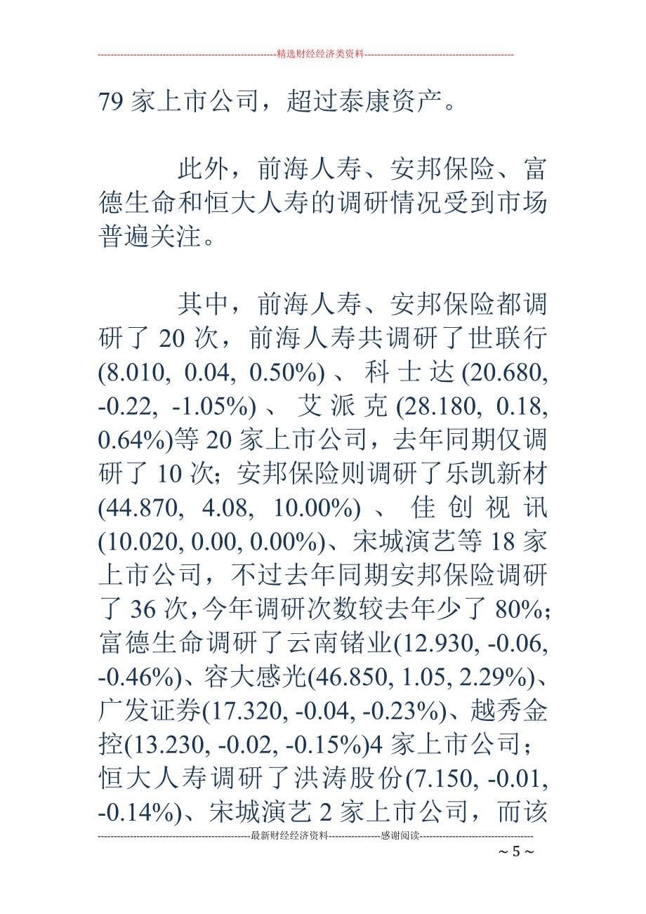 险资调研上市 公司“春耕忙” 电子行业最受青睐_第5页