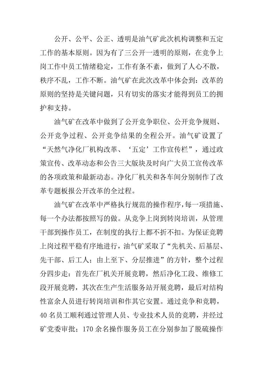 油气矿净化厂机构调整和五定工作总结.docx_第5页