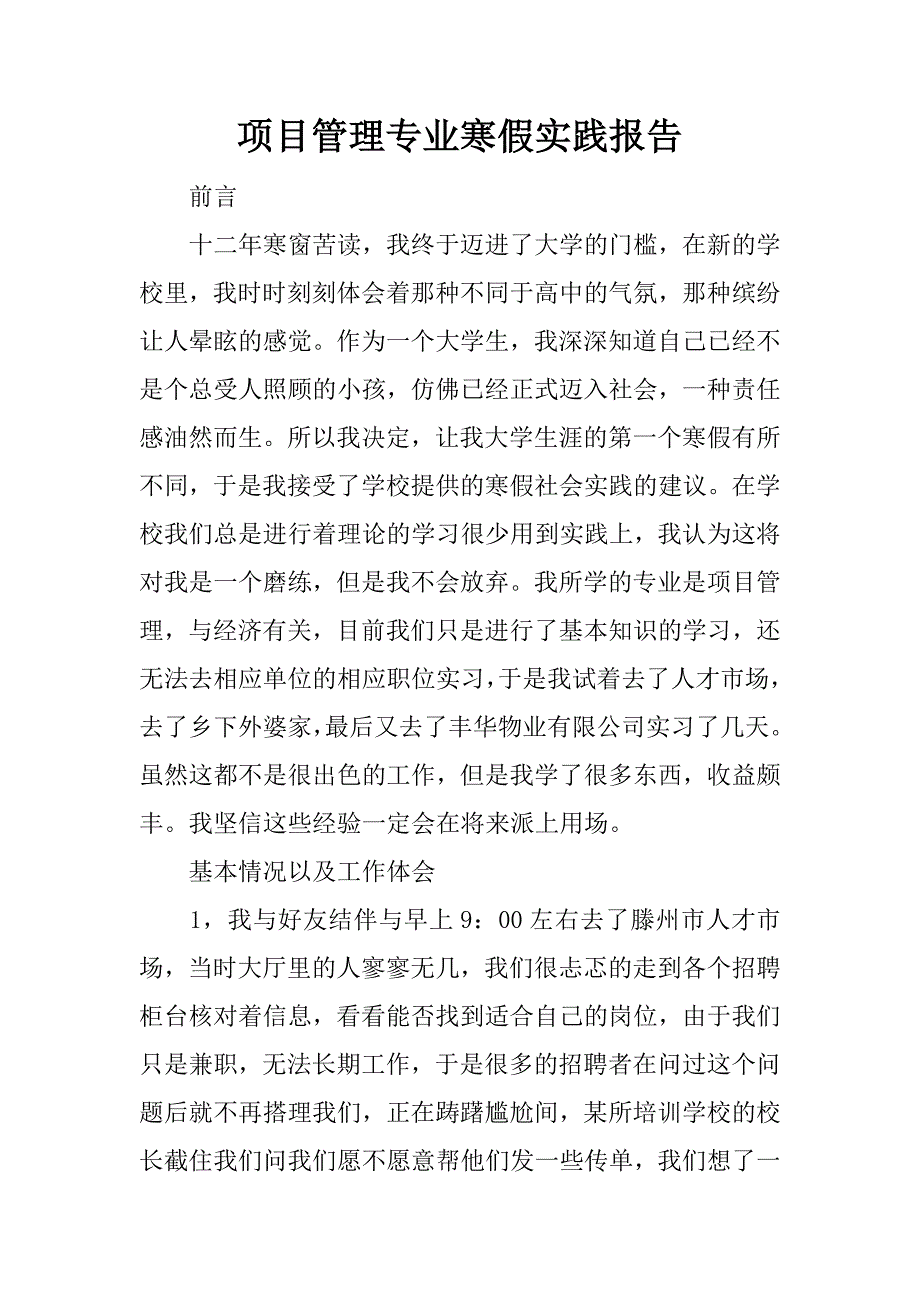 项目管理专业寒假实践报告.docx_第1页