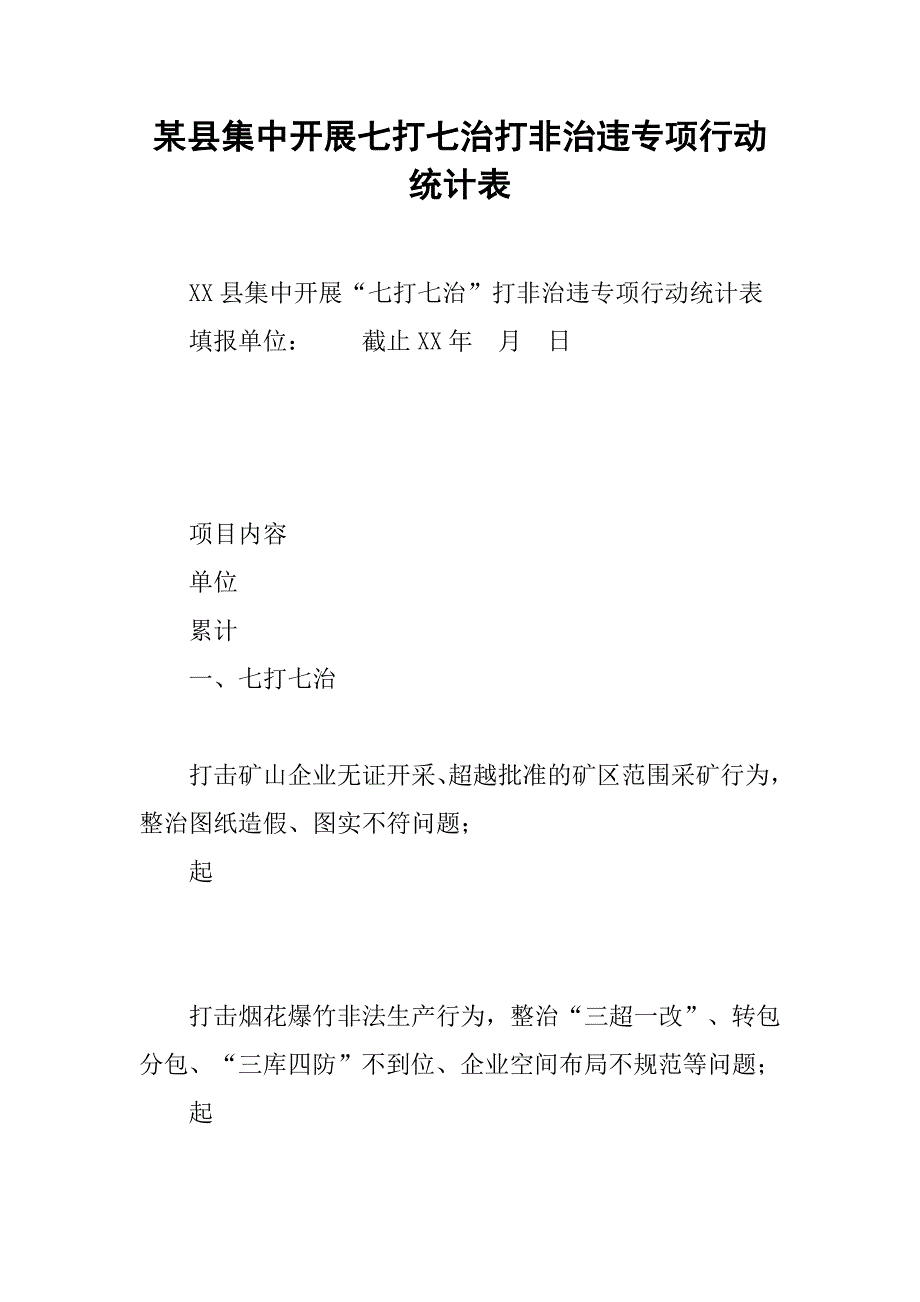 某县集中开展七打七治打非治违专项行动统计表.docx_第1页