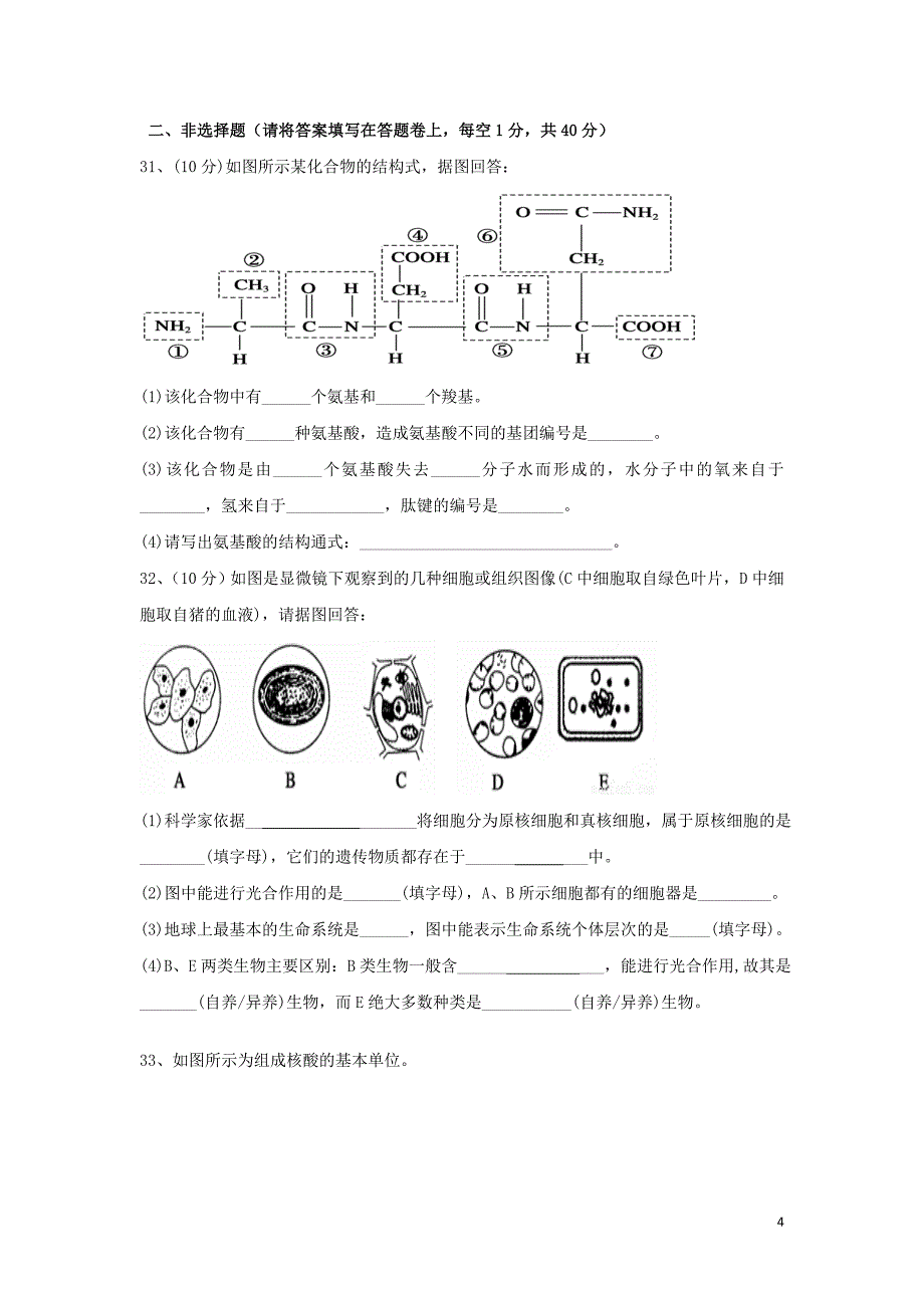 福建省福州第四中学2016_2017学年高一生物上学期第一学段模块检测试题美术班_第4页