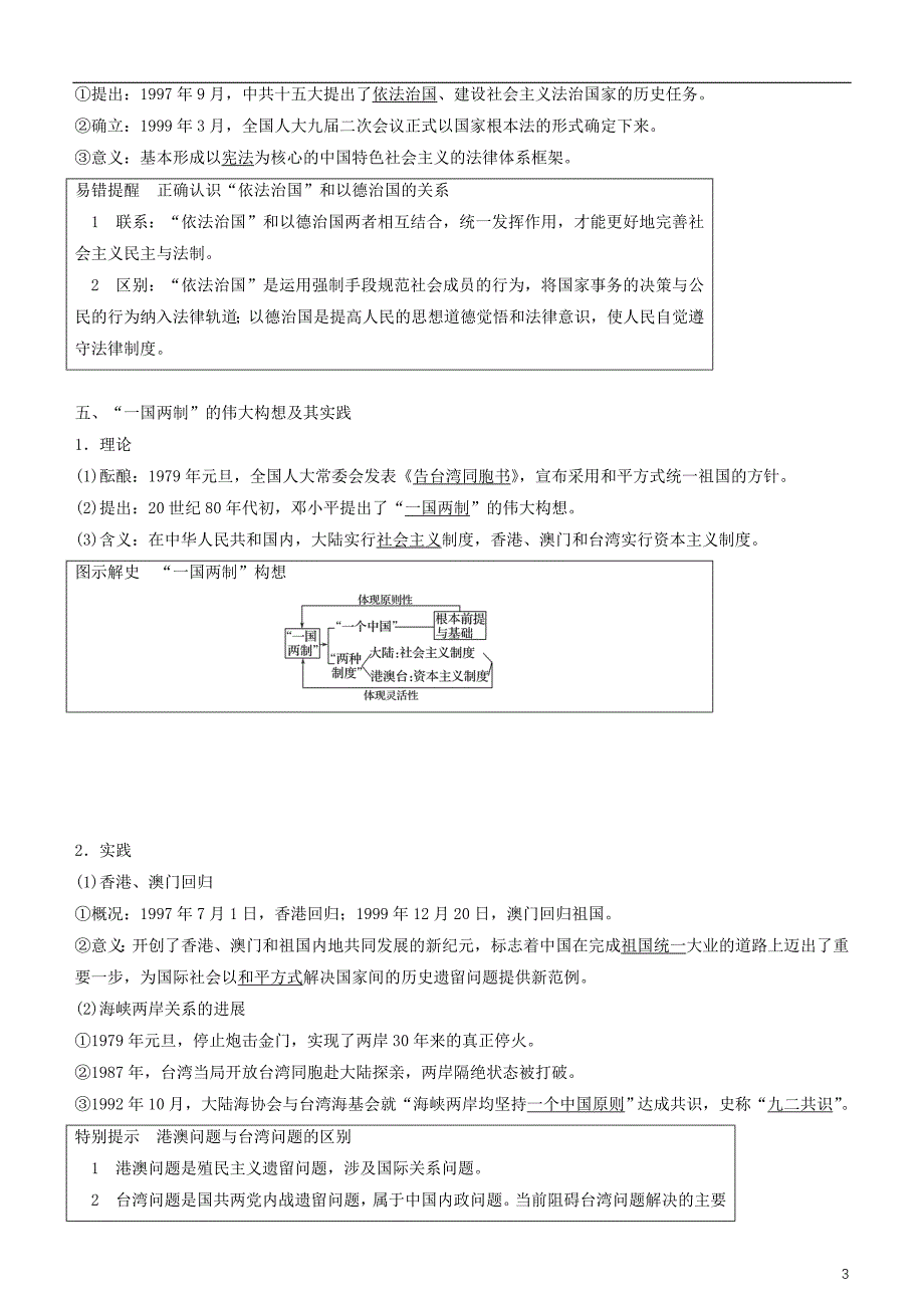 2019年度高考历史一轮复习专题三现代中国的政 治建设祖国统一与对外关系第9讲现代中国的政 治建设与祖国统一学案_第3页