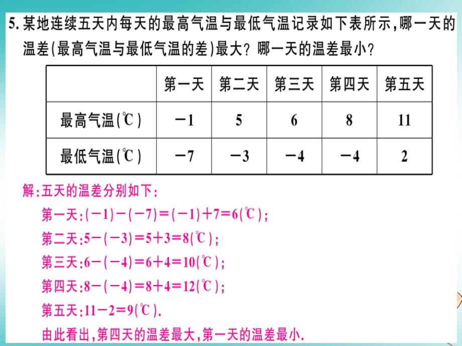 广东专用2018年秋七年级数学上册第一章有理数第9课时有理数的减法1习题讲评课件新版新人教版_第4页