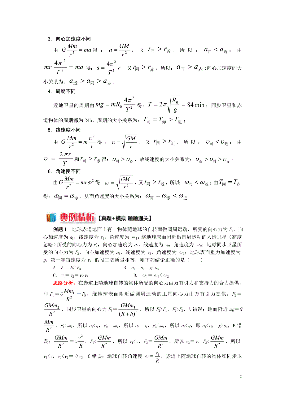 2018高考物理总复习专题天体运动的三大难点破解2赤道物体近地卫星同步卫星参量比较讲义_第2页