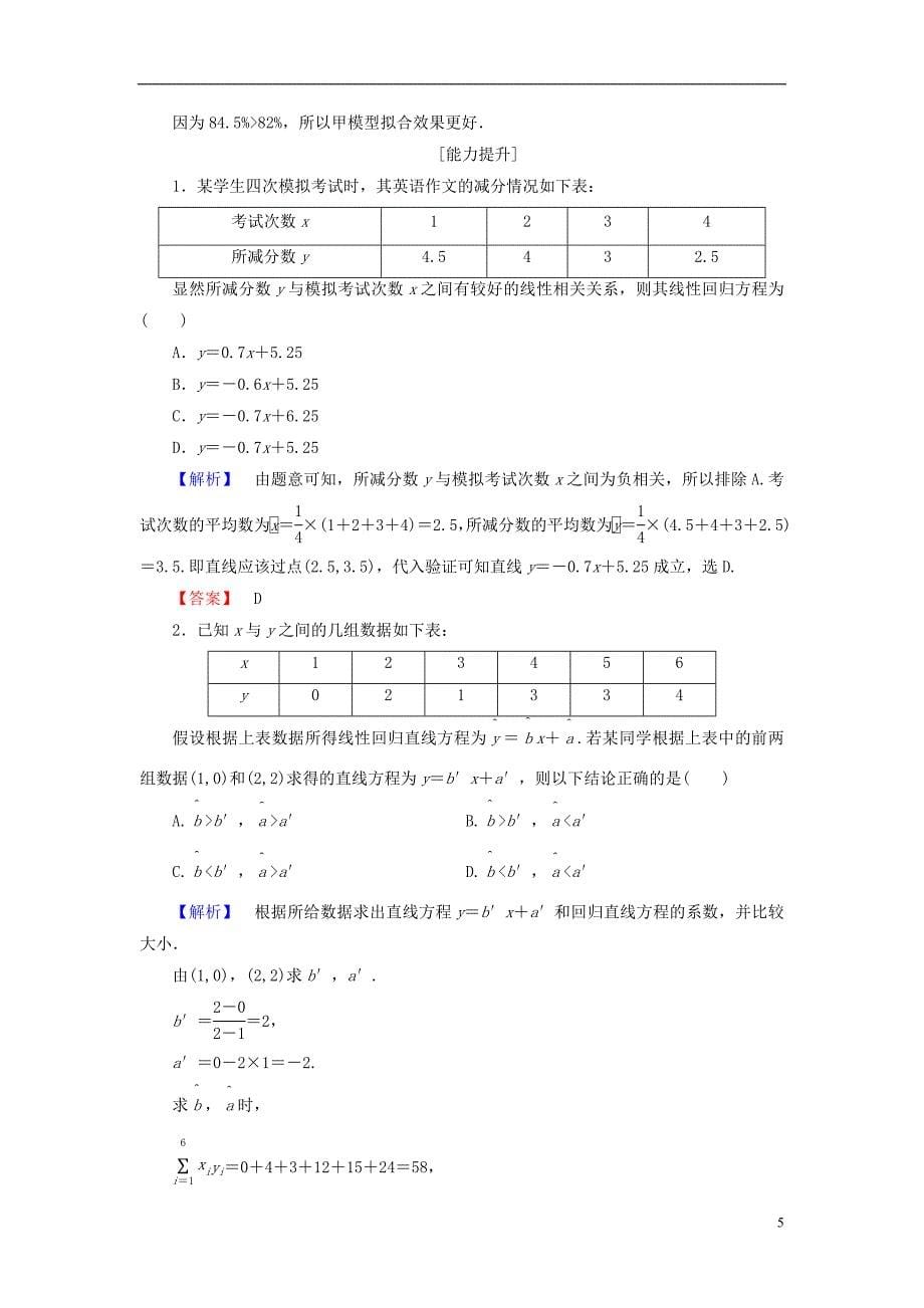 高中数学 第一章 统计案例 学业分层测评1 回归分析的基本思想及其初步应用 新人教A版选修1-2_第5页