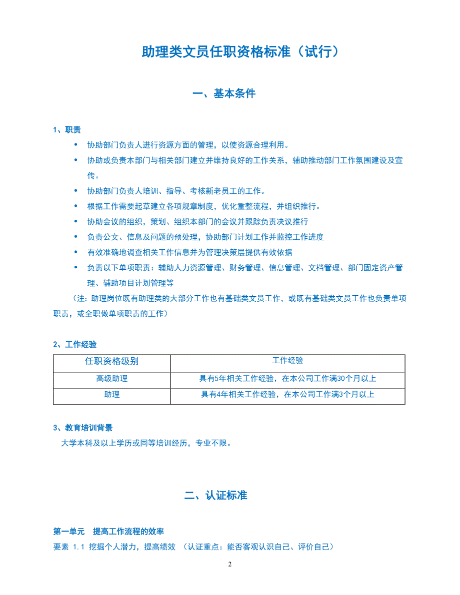 人力资源之助理类文员任职资格标准_第2页