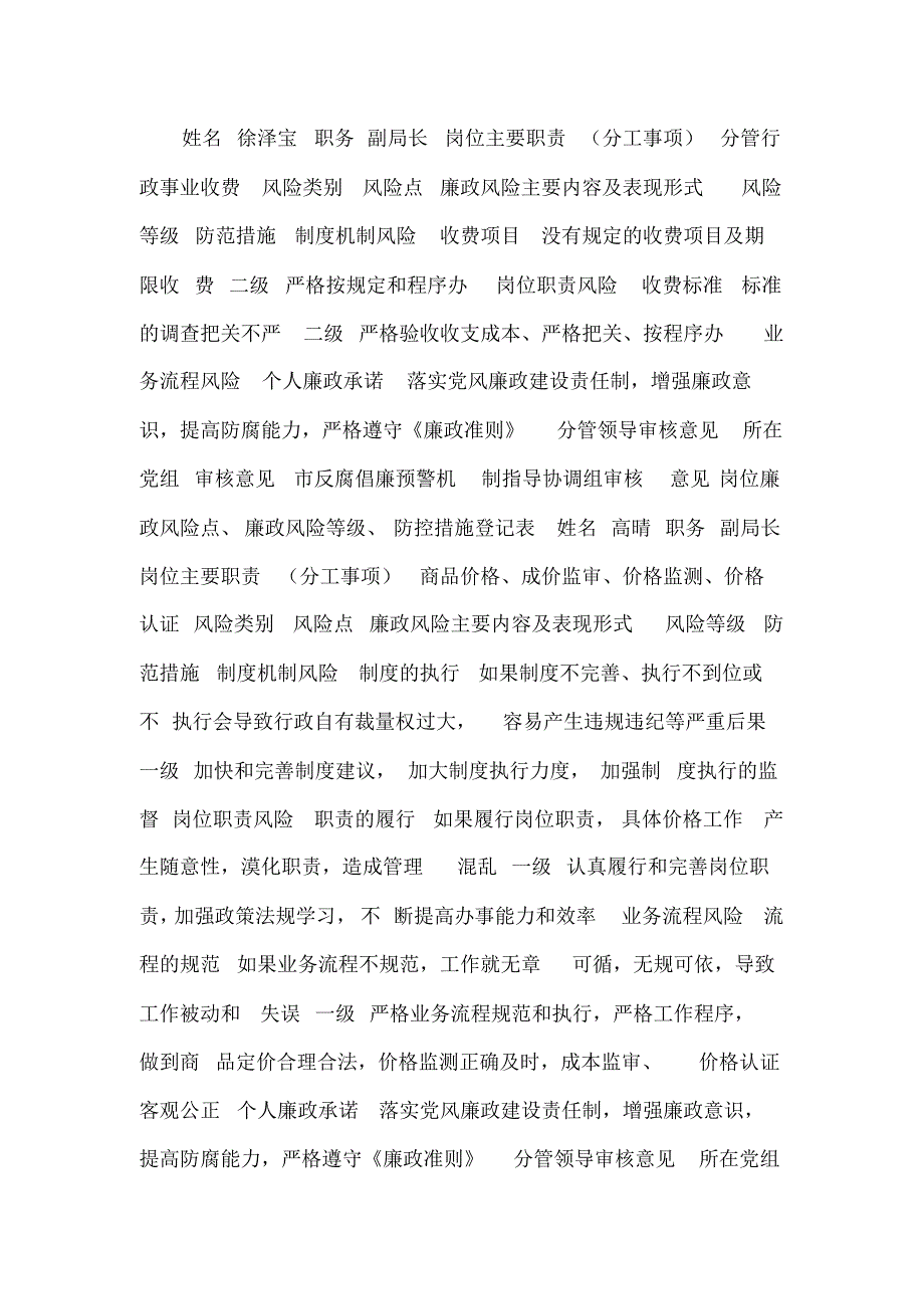 岗位廉政风险点、廉政风险等级、防控措施登记表_第4页